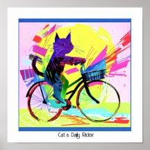 Kleurrijke Abstracte Pop Art Cat Rijden Fiets