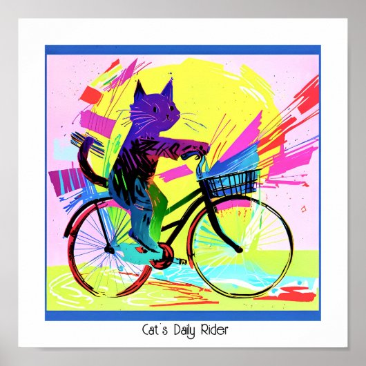 Kleurrijke Abstracte Pop Art Cat Rijden Fiets Poster (Voorkant)