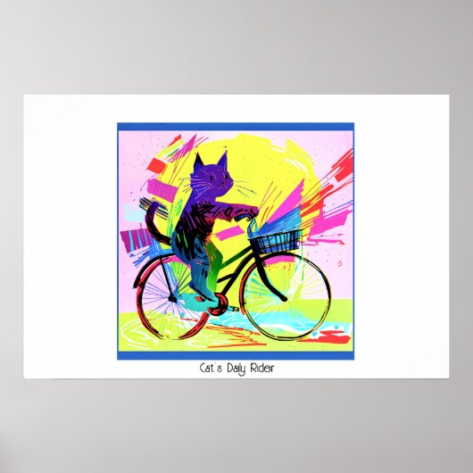 Kleurrijke Abstracte Pop Art Cat Rijden Fiets Poster (Voorkant)