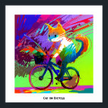Kleurrijke Abstracte Pop Art Cat Rijden Fiets Poster<br><div class="desc">Dit afbeelding is voorzien van een kat die fietst, gevangen in een dynamische en speelse pose. De kat staat rechtop op het fietszitje en houdt het stuur met één poot vast, terwijl de andere poot de fiets in evenwicht lijkt te houden. De vacht van de kat is afgebeeld met een...</div>
