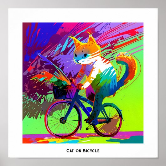 Kleurrijke Abstracte Pop Art Cat Rijden Fiets Poster (Voorkant)