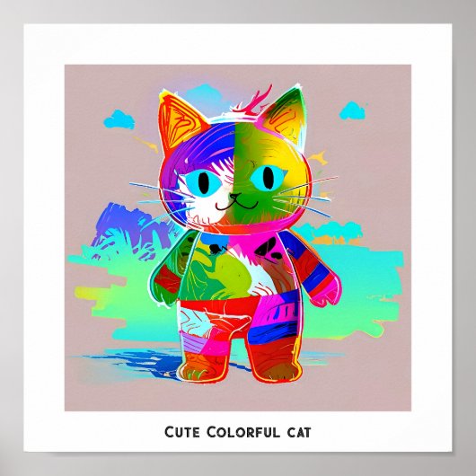 Kleurrijke abstracte pop art knuffelkat poster (Voorkant)