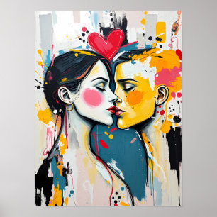Kleurrijke Abstracte Pop Art Kus Liefdesposter Poster