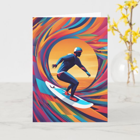 Kleurrijke Abstracte Pop Art Surfer Vaderdag Kaart (Gele Bloem)