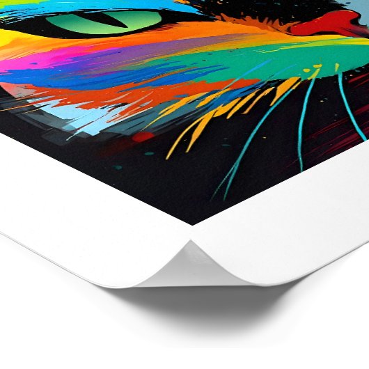 Kleurrijke abstracte pop kunst kat met ogen gerich poster (Hoek)