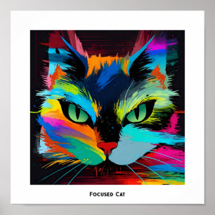 Kleurrijke abstracte pop kunst kat met ogen gerich poster