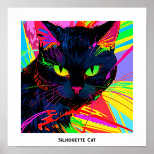 Kleurrijke abstracte pop kunst silhouet zwarte kat poster