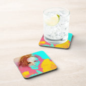 Kleurrijke Abstracte Pop vrouw, 6 Onderzetters set (Rechterzijde)
