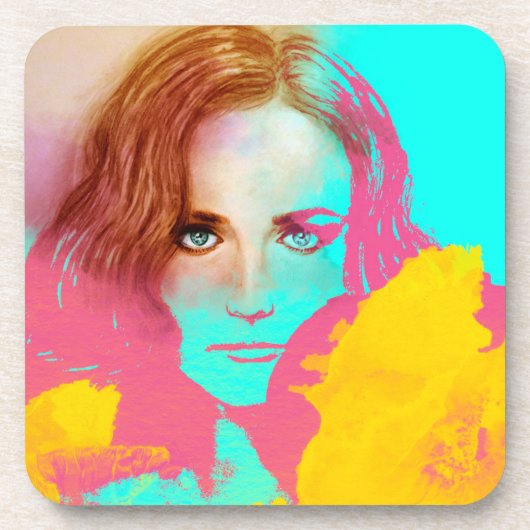 Kleurrijke Abstracte Pop vrouw, 6 Onderzetters set (Voorkant)