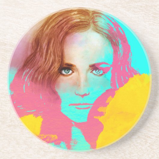 Kleurrijke Abstracte Pop Vrouw, SandStone Onderzet Zandsteen Onderzetter (Voorkant)