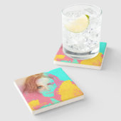 Kleurrijke Abstracte Pop Vrouw, Stenen Onderzetter (Zijkant)