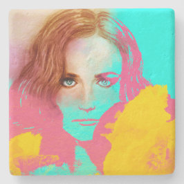 Kleurrijke Abstracte Pop Vrouw, Stenen Onderzetter