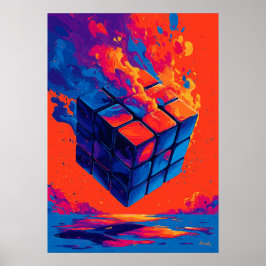 Kleurrijke Abstracte Puzzel Kubus Muurkunst Poster