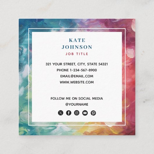  kleurrijke Abstracte QR-code Sociale media Vierkante Visitekaartje (Achterkant)