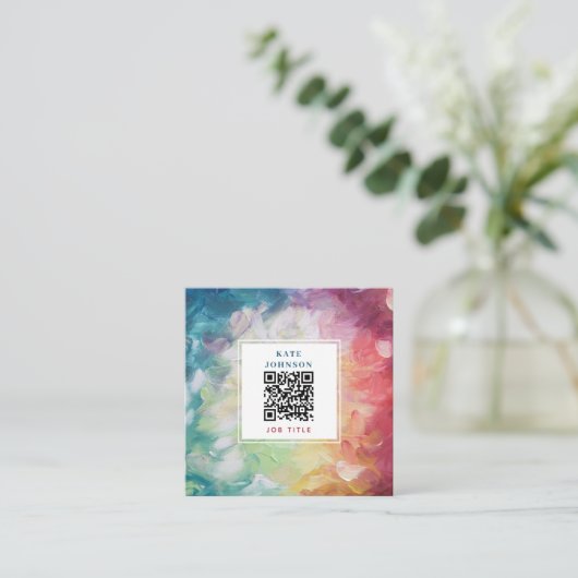  kleurrijke Abstracte QR-code Sociale media Vierkante Visitekaartje (Staand voorkant)
