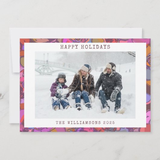 Kleurrijke Abstracte Rand Aangepaste Familie Foto Feestdagenkaart (Voorkant)