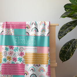 Kleurrijke Abstracte regenboog bloem patchwork Sherpa Deken