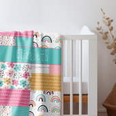 Kleurrijke Abstracte regenboog bloem patchwork Sherpa Deken