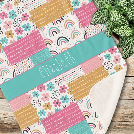 Kleurrijke Abstracte regenboog bloem patchwork Sherpa Deken