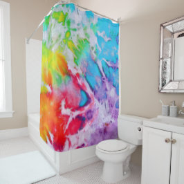 Kleurrijke Abstracte regenboogWaterverf Batik Tie  Douchegordijn