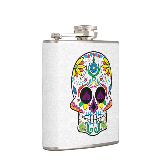 Kleurrijke Abstracte Retro Bloemen Suikerschedel Heupfles (Rechts)