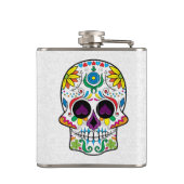 Kleurrijke Abstracte Retro Bloemen Suikerschedel Heupfles (Achterkant)