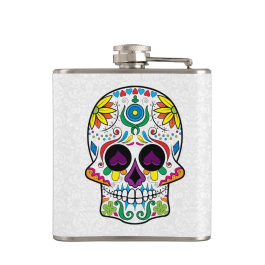 Kleurrijke Abstracte Retro Bloemen Suikerschedel Heupfles (Achterkant)