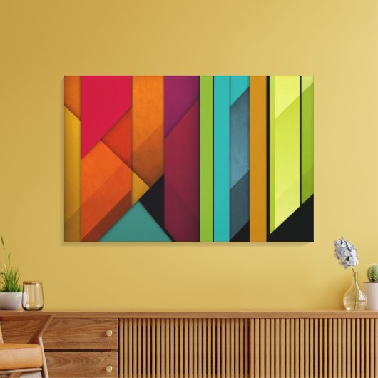 Kleurrijke abstracte retro kunst lineaire geometri canvas afdruk (Insitu (Woonkamer))