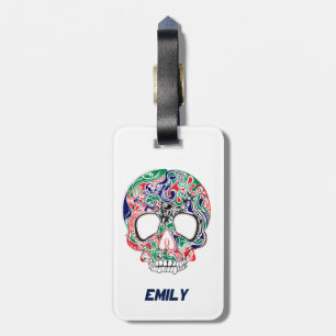 Kleurrijke Abstracte Retro Sugar Skull Bagagelabel