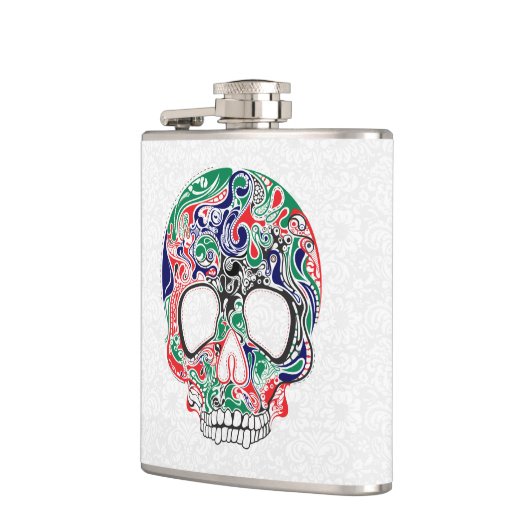 Kleurrijke Abstracte Retro Sugar Skull Heupfles (Links)