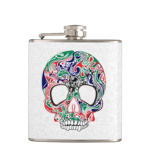 Kleurrijke Abstracte Retro Sugar Skull Heupfles (Voorkant)