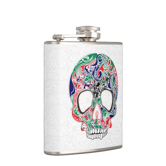 Kleurrijke Abstracte Retro Sugar Skull Heupfles (Rechts)