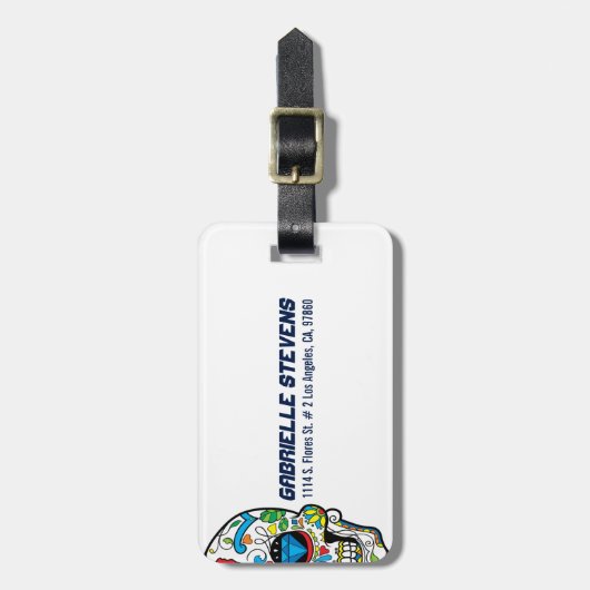 Kleurrijke Abstracte Retro Sugar Skull Red Rose Bagagelabel (Voorkant verticaal)