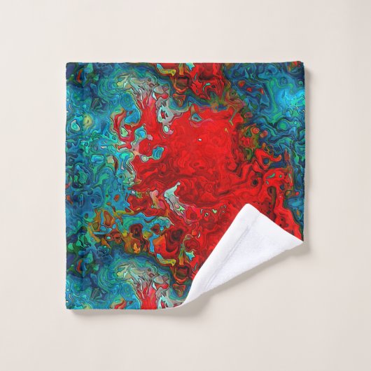 Kleurrijke Abstracte rode, blauwe en groene vloeis Bad Handdoek (Wasdoekje)