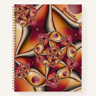 Kleurrijke Abstracte Rode Oranje Fantasie Fractale Notitieboek