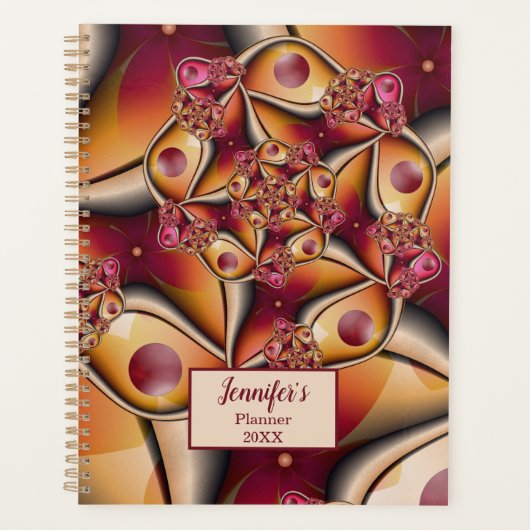 Kleurrijke Abstracte Rode Oranje Fantasie Fractale Planner (Voorkant)