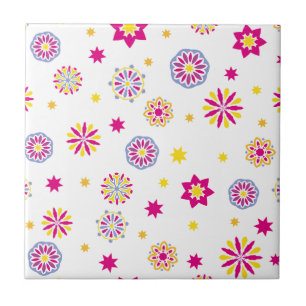 Kleurrijke abstracte roze, gele en blauwe bloemen tegeltje