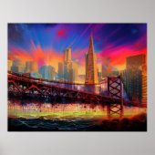 Kleurrijke Abstracte San Francisco Skyline Poster (Voorkant)