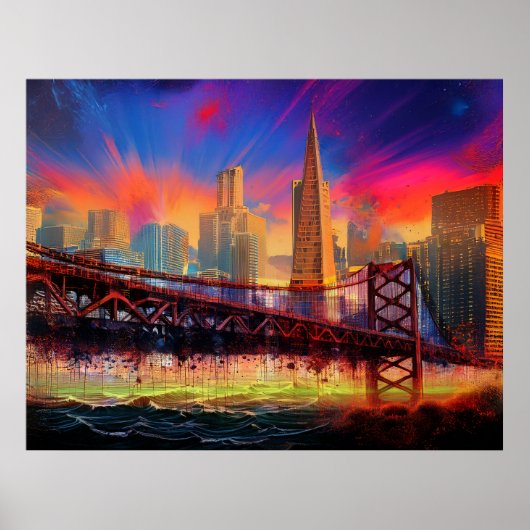 Kleurrijke Abstracte San Francisco Skyline Poster (Voorkant)