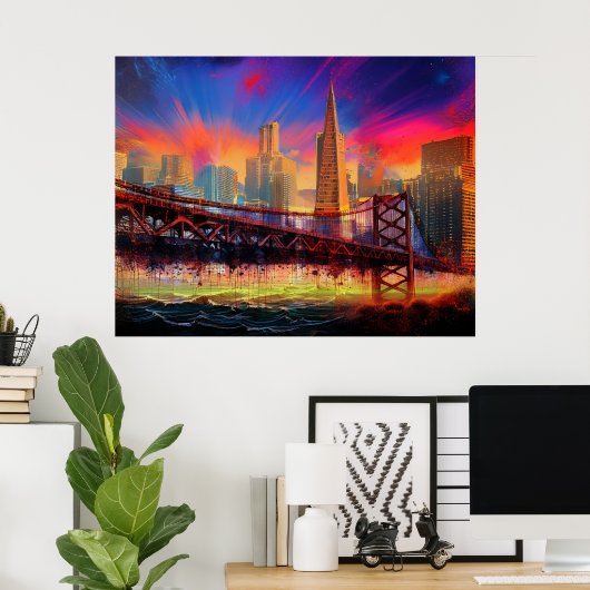 Kleurrijke Abstracte San Francisco Skyline Poster (Thuiskantoor)