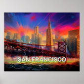 Kleurrijke Abstracte San Francisco Skyline Poster (Voorkant)