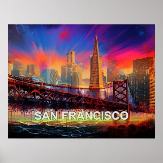Kleurrijke Abstracte San Francisco Skyline Poster (Voorkant)