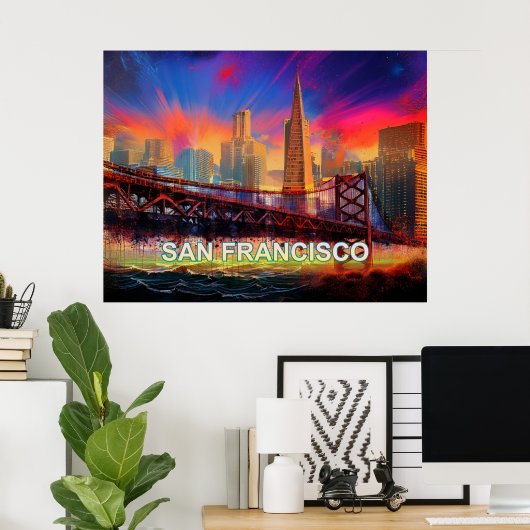 Kleurrijke Abstracte San Francisco Skyline Poster (Thuiskantoor)