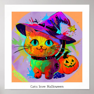 Kleurrijke abstracte Schattigee Happy Halloween Ca Poster