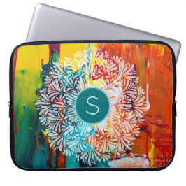 Kleurrijke Abstracte schilderijen Monogram Mandala Laptop Sleeve
