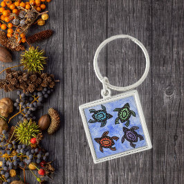 Kleurrijke Abstracte schildpadden Sleutelhanger