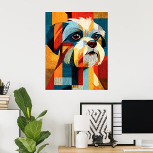 Kleurrijke Abstracte Shih Tzu Geometrische Poster