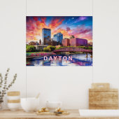 Kleurrijke Abstracte Silhouet van Dayton, Ohio Poster (Keuken)