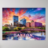 Kleurrijke Abstracte Silhouet van Dayton, Ohio Poster (Voorkant)
