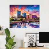 Kleurrijke Abstracte skyline van Dayton, Ohio Poster (Thuiskantoor)